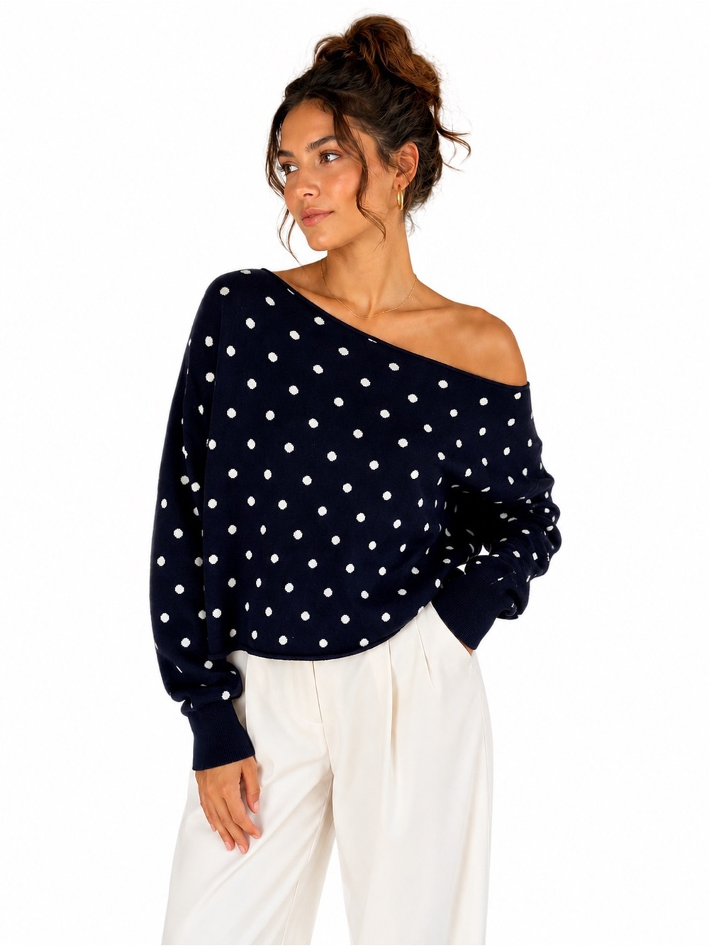 WILLOW & WIND Polka Dot Women’s Sweater - Navy with White Dots NWT